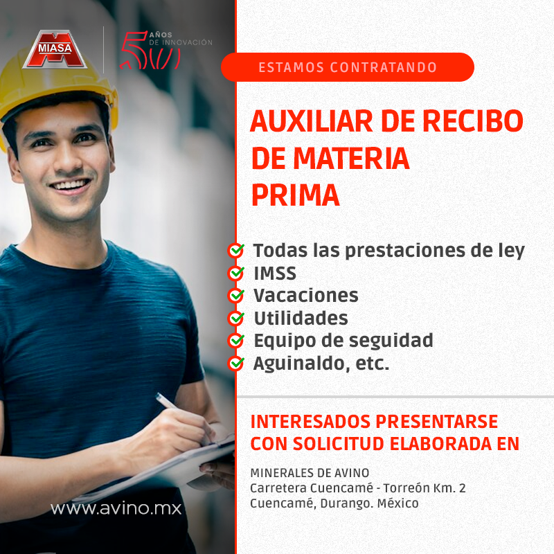 Auxiliar de recibo de materia prima